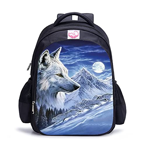 Sac à dos loup animal lune 41x28x12 cm pour l'école et les loisirs