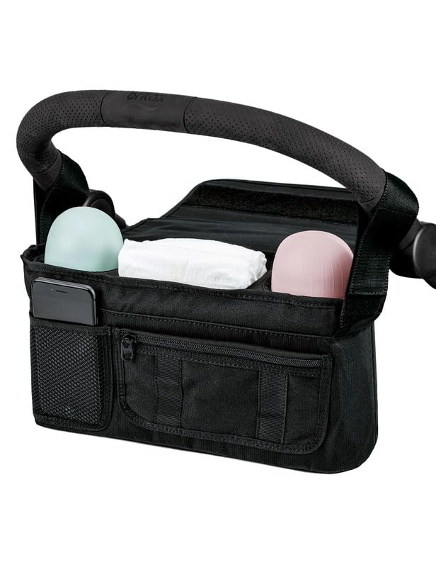 HOFISH 2 in 1 Baby Stroller Organizer & Portable Baby Bag，Neoprene Material Diaper Storage & Adjustable Straps,Safe & Secure,Universal Accessories Fits Most Strollers (Black, OneSize)