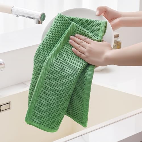 Image of Homaxy 100% Cotton Oversized Waffle Weave Kitchen Dish Towels, Ultra Soft Absorbent Quick Drying Cleaning Towel, 20x28 Inches, 8-Pack, Grass Green