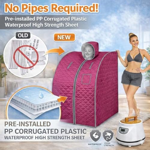 Image of Deluxe Portable Steam Bath Panchakarma Sweden Machine /Home Steam Sauna Bath with Tent | Stainless Steel 3 Litre Steamer | Remote | ISI Marked | BIS Approved (Dark Pink)