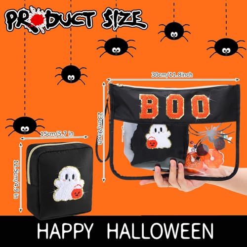 Halloween 2 Pcs spooky Cosmetic bag Snack Bag ，Clear Zipper Letter Travel Toiletry Bag Storage Bag coin purse for Girls，halloween pouch Makeup Bag Purse Waterproof Travel Bag Themed Gifts for Women2