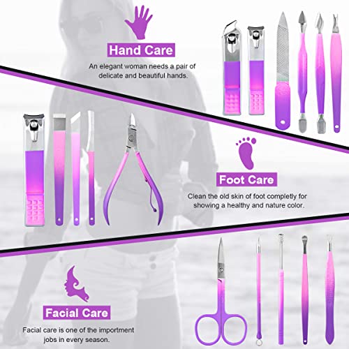 Foto von Maniküre Set, Pediküre Kit 16 teiliges, Nagelpflege nagelknipser set Edelstahl Manikuere Set für Reise (lila)
