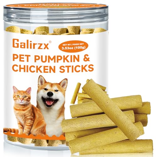 Galirzx Freeze Dried Cat Chew Sticks Pumpkin Chicken Cat & Dog Treats Natural Teething Sticks High Protein Snacks for Digestion & Gut Health 3.53 oz (100 g) (Pumpkin & Chicken Stick)
