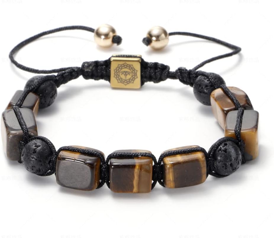 Beaded Stretch Bracelet for Couple Natural Crystal Stone Bracelets Beaded Braided Unisex Adjustable Agate Bracelets for Women Men Cuff Bracelet Jewelry