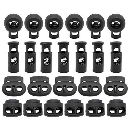 KiKiHong 80 Piezas Cierres de Cordón de Plástico 4 Tipos de Resorte de Extremo para Mochila con Cordón Mochila Suministros de Artesanía, Negro Cover