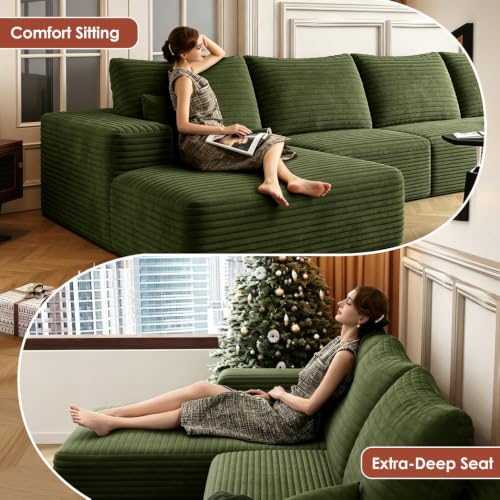 Image of Boneless Couch, Modular Sectional Couches for Living Room, U-Shaped Cloud Couch Sofa with Deep Seat, Fluffy Corduroy Upholstered Corner Sofa