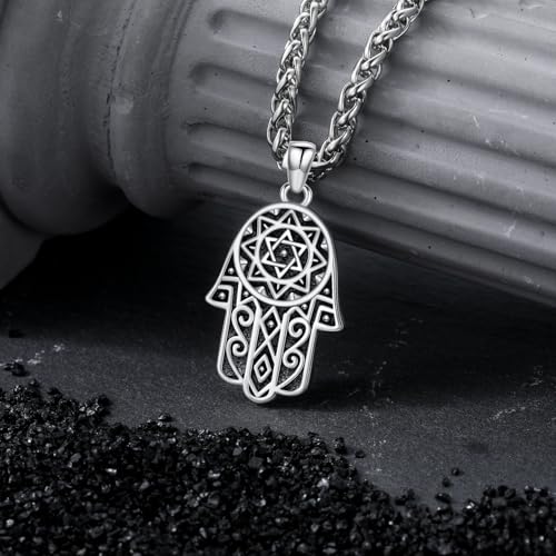Hamsa Hand Necklace 925 Sterling Silver Hand of Fatima with Star of David Pendant Jewish Jewelry Women Men2