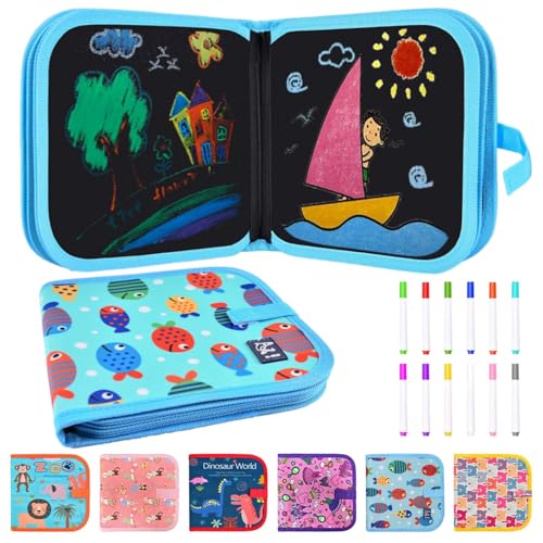 Funkprofi Libro da colorare cancellabile per Bambini, Libro da colorare Portatile per Bambini 14 Pagine Tavolo da Disegno Riutilizzabile con 12 matite Colorate