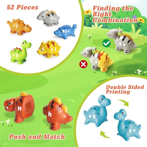 Image of 52 PCS Dinosaur Alphabet Learning Toys for Toddlers 2-4, 10 Different Dinosaur Figures, Double Sided ABC Matching Game, Preschool Activities Montessori Fine Motor Toys for Toddlers Kids