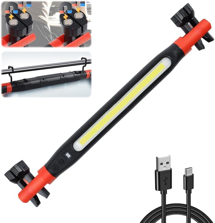 Magnetic Work Light Bar 2026 Upgraded | Rechargeable LED Light with Battery | IP55 Weather-Resistant Under Hood Light with Magnetic Base | Hooks & Clamp for Car Repair,Garage,Emergency,Power Outage