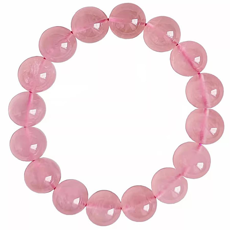 Bracciale in Quarzo Rosa Naturale del Madagascar per Uomo e Donna – Bracciale Elasticizzato con Perline di Cristallo Rosa Autentico,9mm