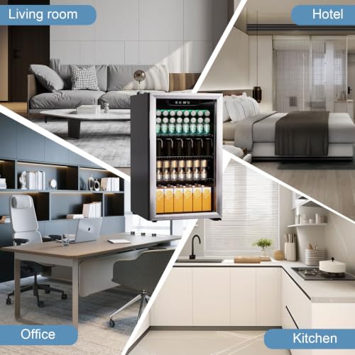 Image of DOGHLY 3.0 Cu.ft Beverage Refrigerator Cooler, 105 Can Mini Fridge with Glass Door, Digital Temperature Display for Soda, Beer or Wine For Office Bar with Adjustable Removable Shelves
