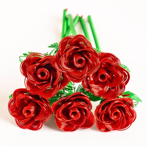 Lot de 6 Roses en métal Faites à la Main imperméables et antirouille - Décoration Florale en Aluminium - Ne se décolore Pas - Amour éternel - pour Cour, Cuisine, Salle de Bain, Balcon - Fleurs