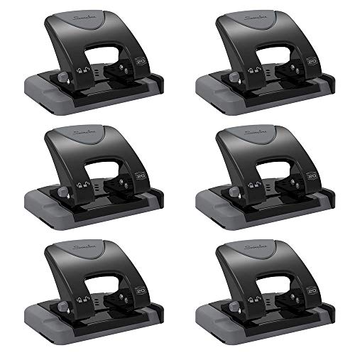 Image of Swingline 2 Hole Punch, Hole Puncher, SmartTouch with Edge Guide, 20 Sheet Punch Capacity, Low Force Required, Black /Gray, 6 Pack (74135CS)