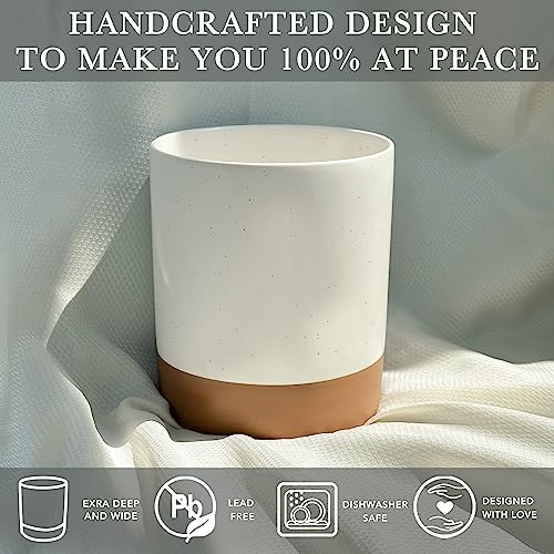 Mora Ceramic Kitchen Utensil Holder - Wooden Spoon & Spatula Crock For Countertop, Modern Farmhouse Home Decor, Extra Large 7.3" Cooking Organizer For Stove Top And Counter - Heavy & Sturdy - Vanilla #TOP2