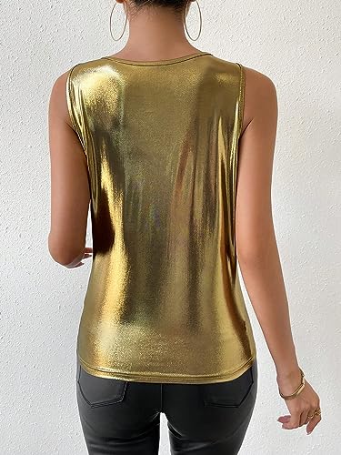 SweatyRocks Women's Casual Cowl Neck Sleeveless Metallic Pullover Solid Blouse Shirt Tank Top2
