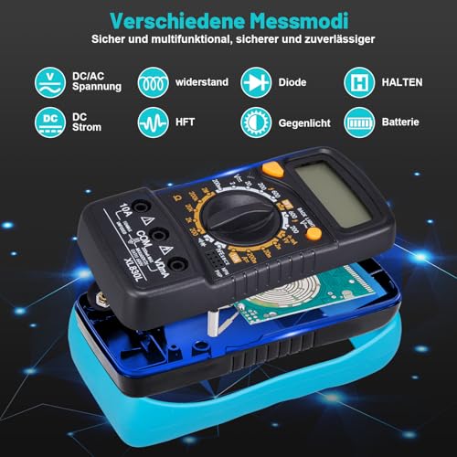 Mini Digital Multimeter Digitalmultimeter für Spannung AC/DC Spannung, Diode und Mehr mit Kapazitäts-, Frequenz- und Diodentest, Voltmeter Messgerät Digital Brovamo Mini i11