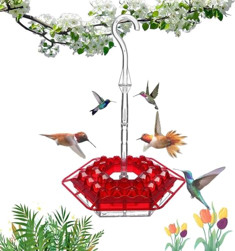 Shirem Hummingbird Feeder, 2024 New Mary's Hummingbird Feeder with Perch and Built-in Ant Moat, Hummingbird Feeders for Outdoors Hanging，Easy to Clean and Refill (Red)