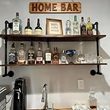 ROGMARS Industrial Pipe Solid Wooden Floating Book Shelves for Living Room Wall Shelving Kitchen Wall Shelves Bar Shelving 48 inch Rustic Farmhouse Shelves 2 Tier