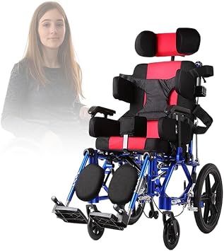 Mobile Cerebral Palsy Wheelchair for Kids/Aldults,Full Lying Aluminum Alloy Wheelchair with Adjustable Headrest/Sitting Position,Multifunctional Transport Wheelchairs,Adult