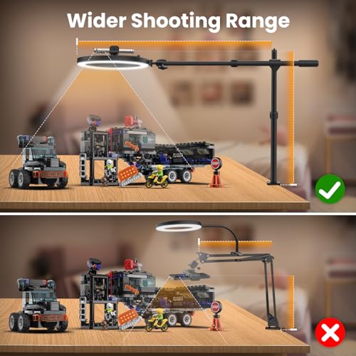 Image of Ring Light for Desk with Overhead Phone Mount and Phone Holder - CRI >95 - Ring Light with Stand for Video Recording, Adjustable Desk Tripod with Ringlight for Artist /Painting /Content Creator /DIY