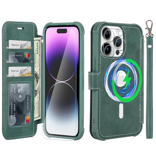 Image of VANAVAGY Wallet Case for iPhone 14 Pro Max for Magsafe,Forest green