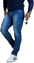 Calça Jeans Masculina AZUL COM USED com Lycra Elastano Estilo Casual Combina com Vários Estilos