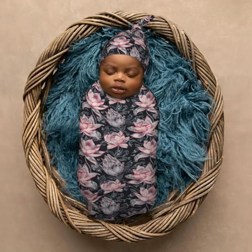 Image of Lotus Bohemians Flowers Paisley Newborn Swaddle Blankets Hat Sets Soft Baby Receiving Blanket Swaddle Sack for Baby Shower Infant Boy Girl Gift