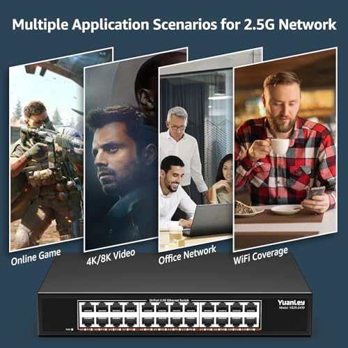 Image of YuanLey 24-Port 2.5G Ethernet Switch, Unmanaged 2.5Gbps Network Switch with 24x2.5G RJ45 Ports, 120Gbps Switching Capacity, Fanless Metal Design, Desktop /Rackmount 2.5G Switch for NAS, PC & WiFi 6 AP