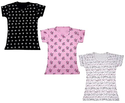 Image of indi weaves Girls Printed Cotton Half Sleeves Tshirts (Pack of 3)