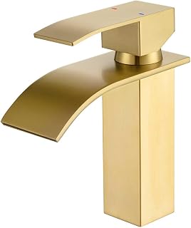 ONECE Grifo Lavabo en Cascada Oro, Grifería de Baño Monomando, Mezclador de Acero Inoxidable 304, Diseño Elegante, Función Frío y Caliente, Superficie Antihuellas