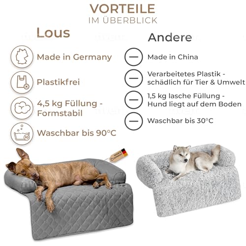 Lous Sofaschutz Hund – Hundedecke Sofa Hundebett Couch – Handgefertigte Hundematte mit Rand – Waschbar bis 90 Grad und besonders kuschlig – Größe: L ca. 90x90x13cm (Anthrazit)