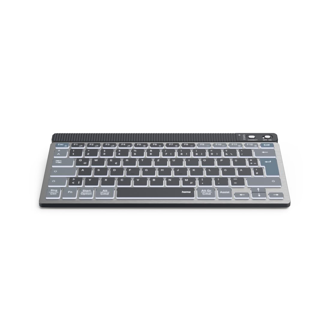 Hama Wireless Keyboard (Multi Device Keyboard with Wireless/Bluetooth for PC, Smartphone, Tablet, Illuminated, Dimmable, with Battery, Small, Quiet Scissor Keys, Multimedia Keys, German QWERTZ