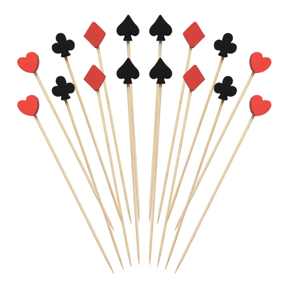 HugeDE 100 Pcs 12cm Casino Cocktail Toothpicks Poker Food Picks Bamboo Sandwich Sticks Fruits Cake Picks Drinks Dessert Sticks Appetizer Charcuterie Skewers for Party