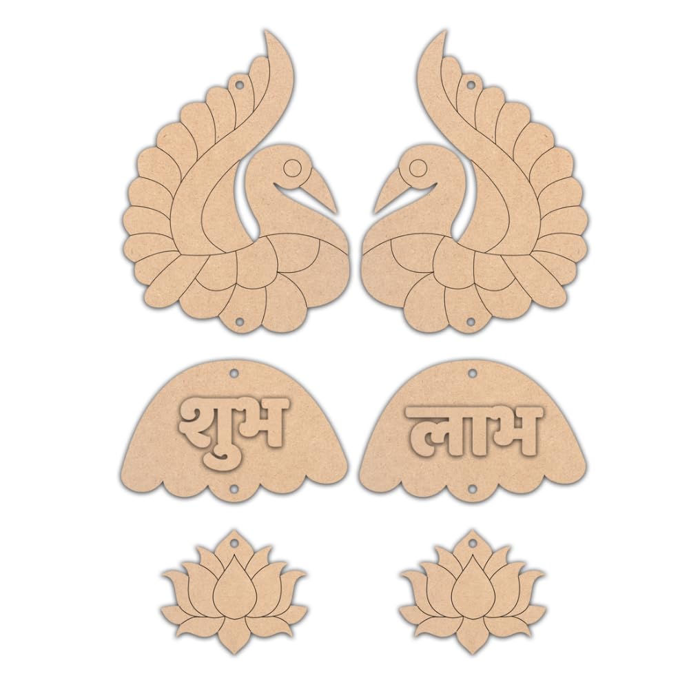 Shubh Labh Peacock Door Hangings MDF Cutouts for DIY Craft & Painting | Set of 2 Pair | Home, Puja & Diwali Decoration-image-9