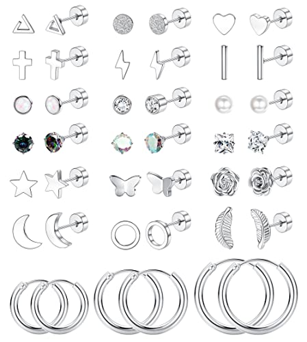 Morfetto de Pendientes de Cartílago, Tornillo de Acero Inoxidable, Pendientes de Espalda Plana de 20G,Pendientes de Aro para Cartílago,Trago,Daith, Concha,Hélice,Piercing para la Oreja,Conjunto A Cover