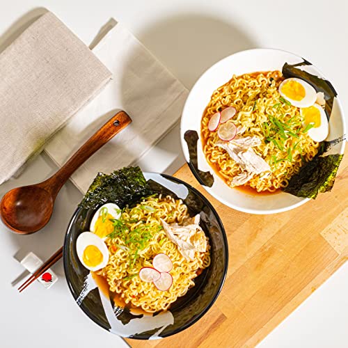 Bicetto Ceramic Japanese Ramen Bowl Set, 60Oz Large Ramen Bowls With Chopsticks, Spoons And Chopstick Rests – Bowl For Ramen, Pho, Salad, Poke, Soup, Udon – Minimalist Design, Premium Quality, Black #TOP7