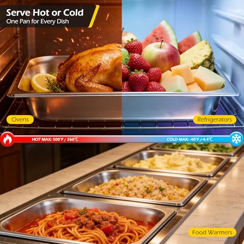 Image of Dyna-Living Hotel Pans with Lids 4 Pack 1 /2 Half Size Steam Table Pans | 2.5 Inch Deep Stainless Steel Food Containers, 5.92 QT Commercial Metal Food Pans for Catering Buffet, Easy Clean, Oven Safe