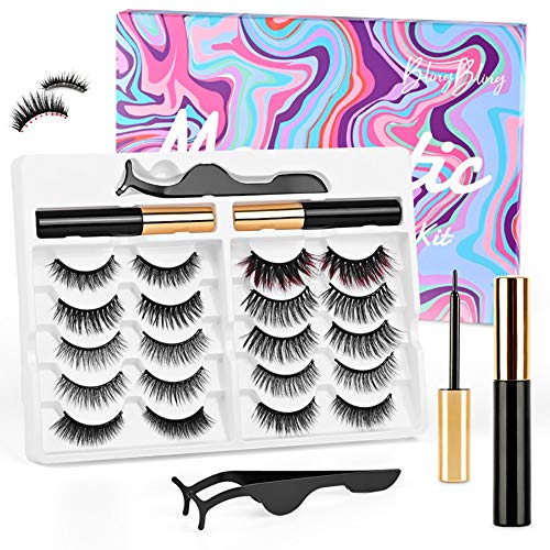 Magnetic Eyelashes Kit With Eyeliner,10 Pairs Reusable Magnetic Lashes,Glue-free Natural Look Eye Lashes Kit With Scissors Tweezers
