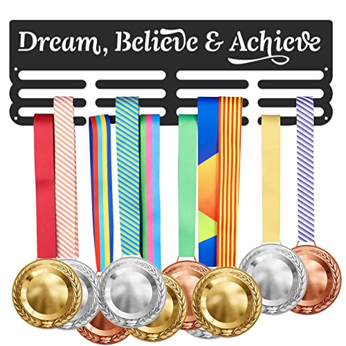 SUPERDANT Sports Medal Hanger Display Dream Medal Hook Believe Medal Hangers Achieve Displays Wall Mounted for 60+ Medal Rack Display Awards Ribbon Holder Athlete Gifts for Runner