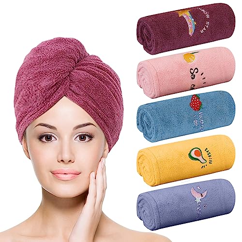 Gloserin 5 Pack Microfiber Hair Towel With 2 Button,Hair Wraps For Women Wet Hair,Fast Drying Hair Turban,Anti Frizz Head Towels Wrap For Curly Hair Double Layer Thicker Super Absorbent #TOP1