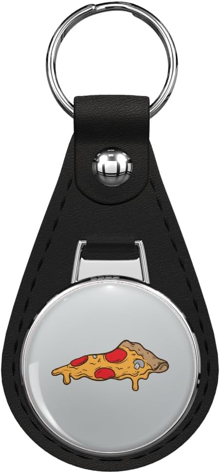 Pizza Leather Keychain Stainless Steel Ring for Keys, Bags, or Backpacks