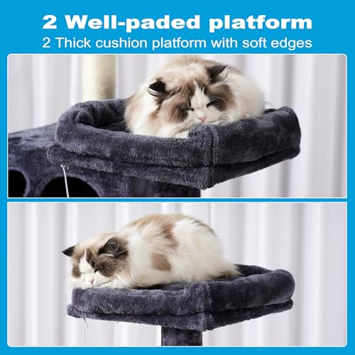 Image of Hey-brother Large Multi-Level Cat Tree Condo Furniture with Sisal-Covered Scratching Posts, 2 Bigger Plush Condos, Perch Hammock for Kittens, Cats and Pets Smoky Gray MPJ020G