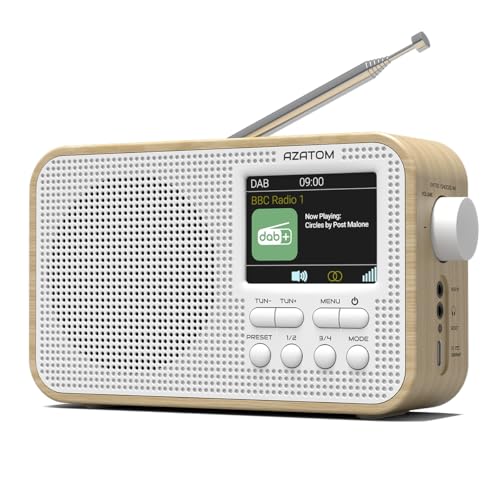 DAB/DAB+ & FM Portable Radio | Large Display | Bluetooth 5.3 | 2200mAh Rechargeable Battery Built-in | Dual Alarms & Sleep Timer | Perfect for Home, Office or Outdoors | AZATOM Aspire G2 (Oak)
