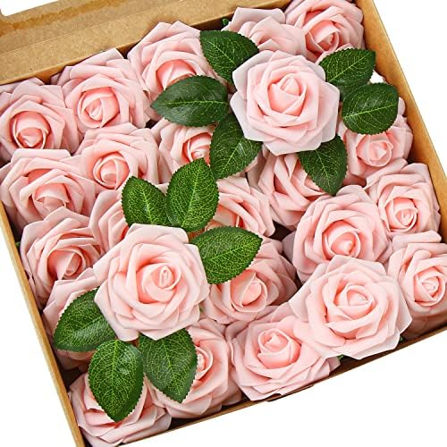 DERAYEE 25 PCS Artificial Roses, Foam Roses Flowers DIY Flower for Wedding Bridal Bouquets Home Party Garden Decorations (Turquoise  )