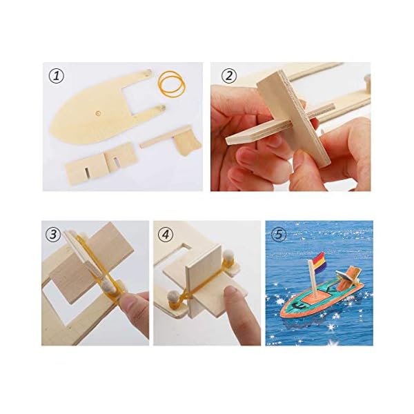 Herefun 8 Stück Holzboot Spielzeug, Holz Segelboot Set Malen DIY, Mini Holz Segelboot Lernspielzeug, Kinder… – Bild 4