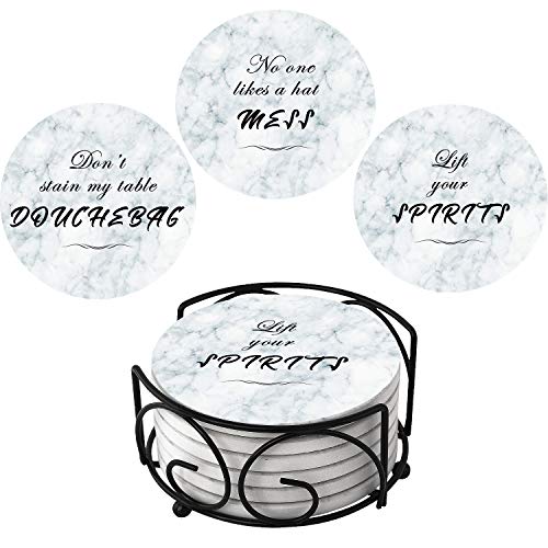 Absorbent Drinks Coasters with Holder, ONLYER Set of 6 Absorbent Ceramic Stone Coaster