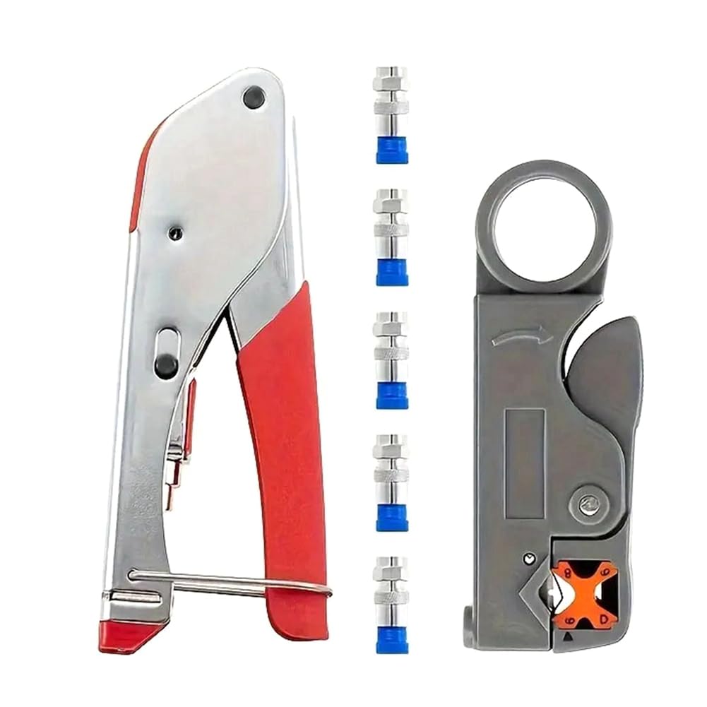 Nondk 7Pc Coax Cable Crimper Coaxial Compression Tool Kit Wire Stripper With F Rg6 Rg59 Connectors Stripper Crimping Pliers