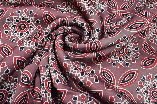Image of Ethnics of Kutch Womens's Ajrakh Modal Silk Natural Dye Hand Block Print Unstitched Kurta Fabric