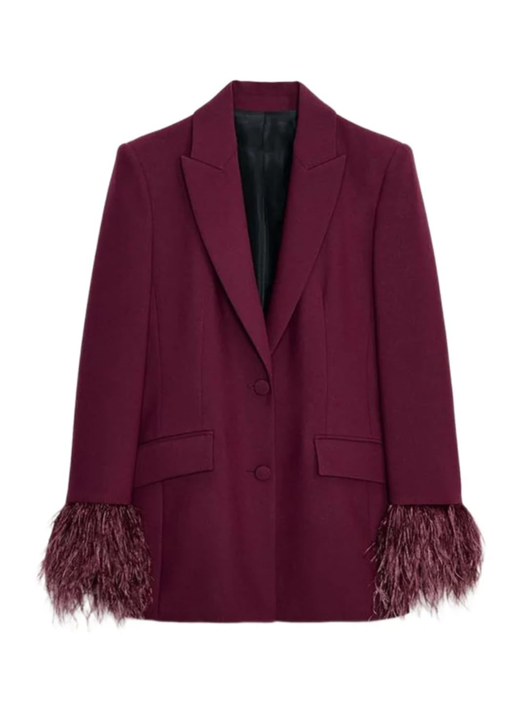 Womens Elegant Feather Blazer Lapel Button Straight-Leg Wide-Leg Pants Suit